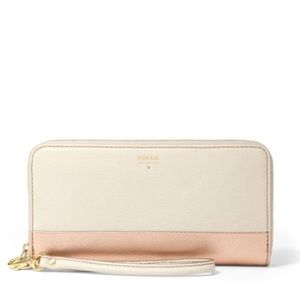 Cream & Rose Gold Fossil Wristlet Wallet